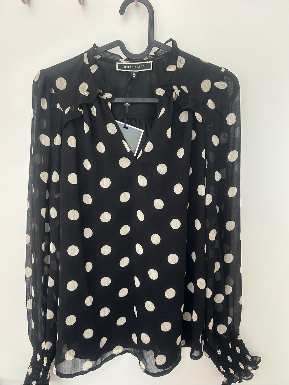 Melanie Lynn Polka Dot Tie-Neck Blouse Brand New